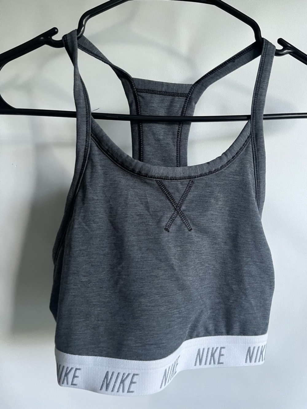 Nike Gray Racerback Sports Bra with White Branded Band